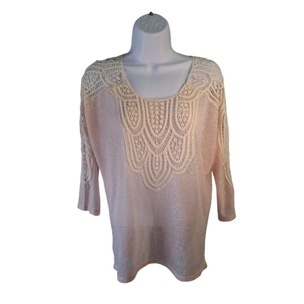 Rue21 Crochet Lace Sheer Blouse XS Pink  Y2K Festival Boho Chic Cottagecore